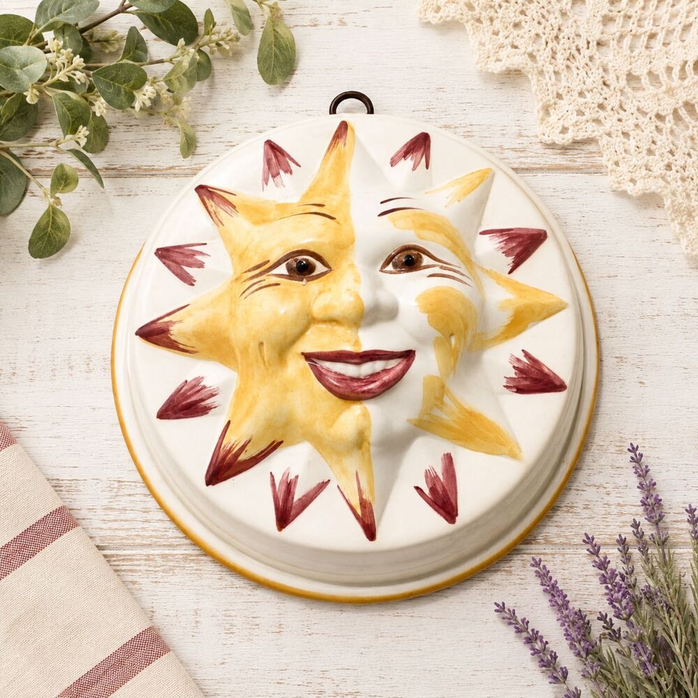 Vintage Bassano Italy Hand Painted Sun Face Ceramic Wall Plaque Decor